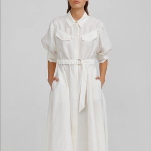 Acler Corte Belted Linen Midi Dress Ivory NEW WITH TAGS